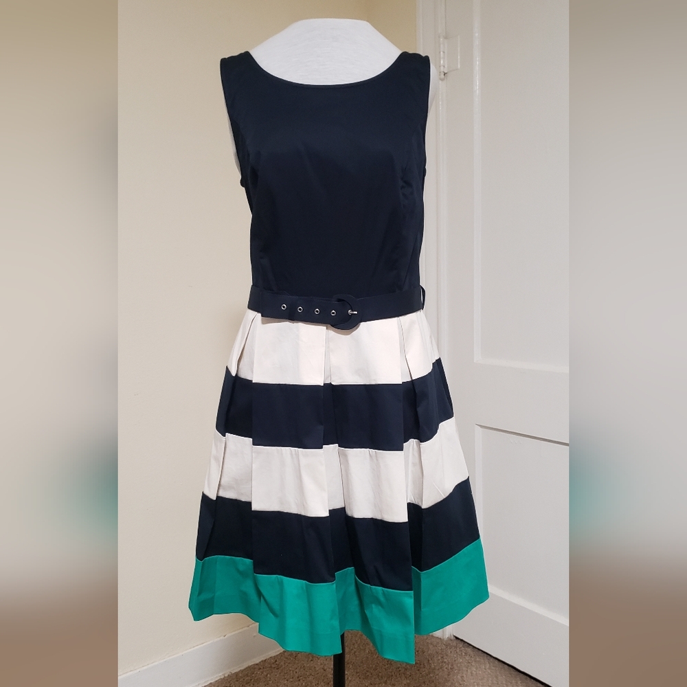 Banana Republic Fit and Flare Midi Dress with Pleated Skirt & Belt - Size 12